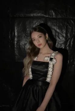 Black Rhinestone Cross Dress | Lia - ITZY -Amped Apparel Lia ITZY Black Rhinestone Cross Dress 1