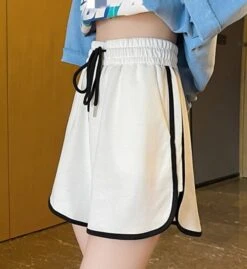 White Outlined Gym Shorts | Lia - ITZY -Amped Apparel Lia ITZY White Outlined Gym Shorts 2 600x654 1