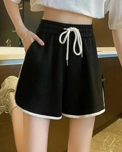 White Outlined Gym Shorts | Lia - ITZY -Amped Apparel Lia ITZY White Outlined Gym Shorts black 1 600x750 1