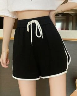 White Outlined Gym Shorts | Lia - ITZY -Amped Apparel Lia ITZY White Outlined Gym Shorts black 2 600x750 1