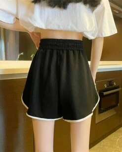 White Outlined Gym Shorts | Lia - ITZY -Amped Apparel Lia ITZY White Outlined Gym Shorts black 3 600x750 1