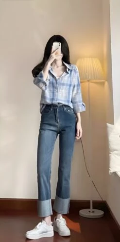 Light Blue Plaid Shirt | Renjun - NCT -Amped Apparel Light Blue Plaid Shirt Renjun NCT 1