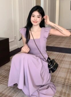 Lilac Gartered Ruffles Dress | Hinata - XG -Amped Apparel Lilac Gartered Ruffles Dress Hinata XG 4 600x815 1