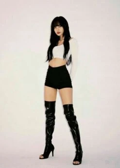 Black High-Waisted Slim Fit Shorts | Lisa - BlackPink -Amped Apparel Lisa BlackPink Black High Waisted Slim Fit Shorts 1