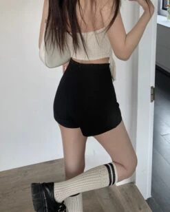 Black High-Waisted Slim Fit Shorts | Lisa - BlackPink -Amped Apparel Lisa BlackPink Black High Waisted Slim Fit Shorts 2