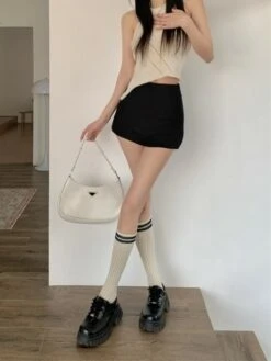 Black High-Waisted Slim Fit Shorts | Lisa - BlackPink -Amped Apparel Lisa BlackPink Black High Waisted Slim Fit Shorts 4 600x800 1