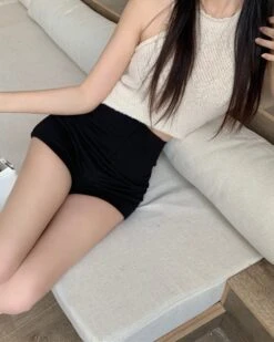 Black High-Waisted Slim Fit Shorts | Lisa - BlackPink -Amped Apparel Lisa BlackPink Black High Waisted Slim Fit Shorts 7