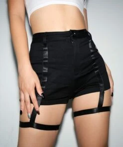 Black Shorts With Thigh Straps | Lisa - BlackPink -Amped Apparel Lisa BlackPink Black Shorts With Thigh Straps 10 e1664439777596 600x720 1