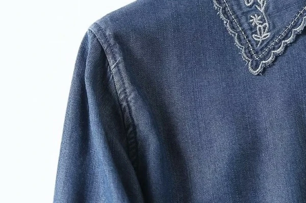 Blue Embroidered Collar Denim Shirt | Lisa - BlackPink 7 Blue Embroidered Collar Denim Shirt | Lisa - BlackPink - Image 5