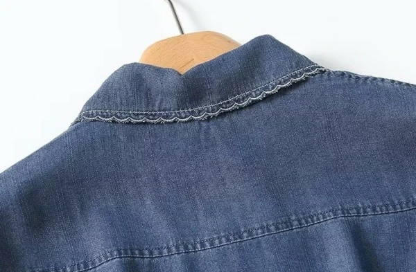 Blue Embroidered Collar Denim Shirt | Lisa - BlackPink 8 Blue Embroidered Collar Denim Shirt | Lisa - BlackPink - Image 6