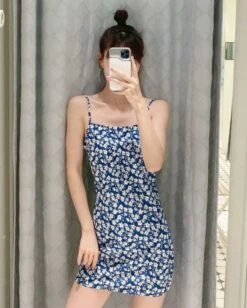 Blue Floral Sling Dress | Lisa - BlackPink