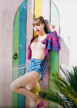 Blue Side-Tie Denim Shorts | Lisa - BlackPink -Amped Apparel Lisa BlackPink Blue Side Tie Denim Shorts 1 600x838 1
