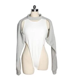 Grey Bolero Sweatshirt And Leotard Top | Lisa - BlackPink 13 Grey Bolero Sweatshirt And Leotard Top | Lisa - BlackPink -Amped Apparel Lisa BlackPink Bolero And Leotard Top 8 600x681 1