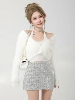 Amped Apparel 23 Amped Apparel -Amped Apparel Lisa BlackPink Metallic Grey Sequin Embellished Skirt 1 600x800 1