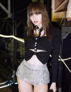 Metallic Grey Sequin Embellished Skirt | Lisa - BlackPink -Amped Apparel Lisa BlackPink Metallic Grey Sequin Embellished Skirt 9 600x777 1