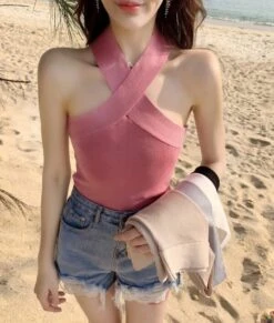 White Criss Cross Tank Top | Lisa - BlackPink -Amped Apparel Lisa BlackPink White Criss Cross Tank Top 18 600x706 1