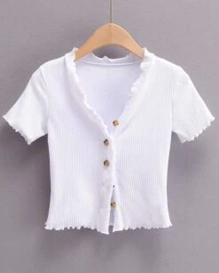 White Lettuce Knitted Buttoned Top | Lisa - BlackPink -Amped Apparel Lisa BlackPink White Lettuce Knitted Buttoned Top 7
