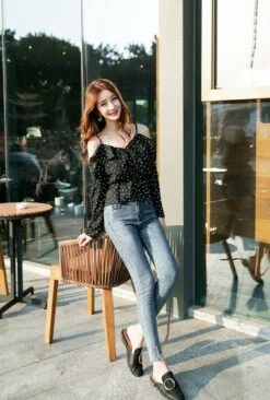 Blue Dotted Blouse | Lisa - BlackPink -Amped Apparel Lisa Blue Dotted Blouse 6 600x890 1