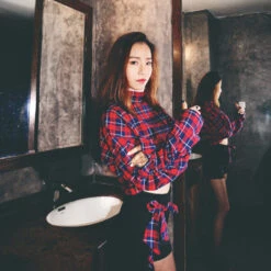 Red Plaid Crop Top | Lisa - BlackPink 21 Red Plaid Crop Top | Lisa - BlackPink -Amped Apparel Lisa Red Plaid Sweatshirt 6 600x600 1