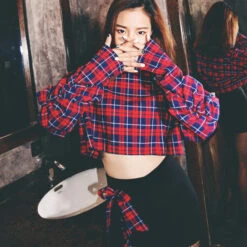 Red Plaid Crop Top | Lisa - BlackPink 19 Red Plaid Crop Top | Lisa - BlackPink -Amped Apparel Lisa Red Plaid Sweatshirt 7 600x600 1