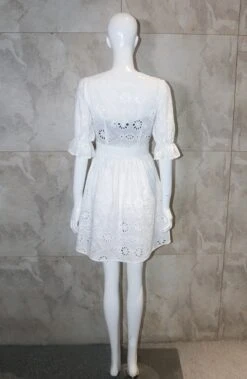 White Embroidery V-Neck Dress | Lisa - BlackPink -Amped Apparel Lisa White Embroidery V Neck Dress 2