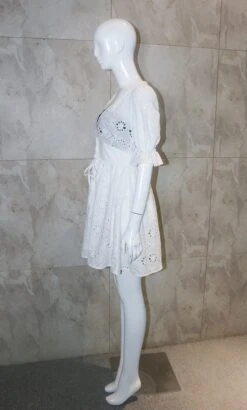 White Embroidery V-Neck Dress | Lisa - BlackPink -Amped Apparel Lisa White Embroidery V Neck Dress 4