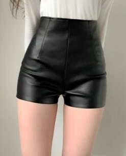 Black Sexy Synthetic Leather Shorts | Liz - IVE -Amped Apparel Liz IVE Black Sexy Synthetic Leather Shorts 5 600x738 1