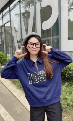 Blue 1990 Zip Collared Sweatshirt | MJ - Astro -Amped Apparel MJ Astro Blue 1990 Zip Polo Sweater 3