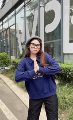 Blue 1990 Zip Collared Sweatshirt | MJ - Astro -Amped Apparel MJ Astro Blue 1990 Zip Polo Sweater 5