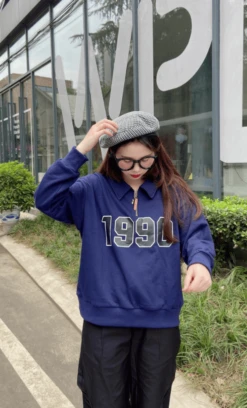 Blue 1990 Zip Collared Sweatshirt | MJ - Astro -Amped Apparel MJ Astro Blue 1990 Zip Polo Sweater 6