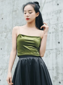 Green Velvet Sling Top | Mina - Twice