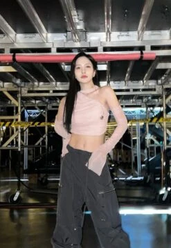 Beige Asymmetric Long Sleeve Top | Mina - Twice -Amped Apparel Mina Twice Pink Asymmetric Long Sleeve Top 1