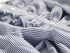 Blue Ruffled Placket Striped Shirt | Minho - SHINee -Amped Apparel Minho SHINee Blue Ruffled Placket Striped Shirt 15 600x453 1