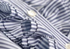 Blue Ruffled Placket Striped Shirt | Minho - SHINee -Amped Apparel Minho SHINee Blue Ruffled Placket Striped Shirt 17 600x423 1