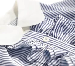 Blue Ruffled Placket Striped Shirt | Minho - SHINee -Amped Apparel Minho SHINee Blue Ruffled Placket Striped Shirt 19 600x522 1