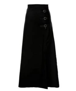 Black Buckled High Slit Skirt | Minnie - (G)I-DLE -Amped Apparel Minnie Black Buckled High Slit Skirt 1 600x717 1