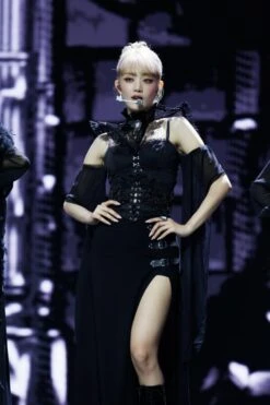 Black Buckled High Slit Skirt | Minnie - (G)I-DLE -Amped Apparel Minnie Black Buckled High Slit Skirt Inspiration 600x900 1
