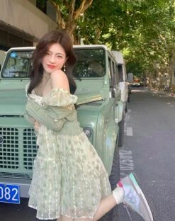 Green Butterfly Bow Dress | Miyeon - (G)I-DLE -Amped Apparel Miyeon GI DLE Green Butterfly Bow Dress 6 600x759 1