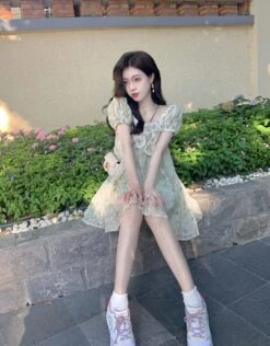 Green Butterfly Bow Dress | Miyeon - (G)I-DLE -Amped Apparel Miyeon GI DLE Green Butterfly Bow Dress 7 600x767 1