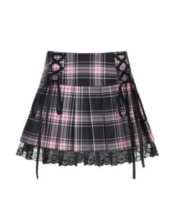 Pink Plaid Lace Skirt | Miyeon - (G)I-DLE -Amped Apparel Miyeon GI DLE Pink Plaid Lace Skirt 5 600x778 1