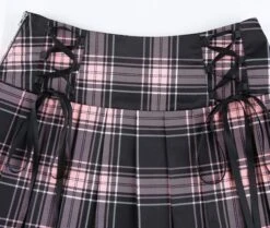 Pink Plaid Lace Skirt | Miyeon - (G)I-DLE -Amped Apparel Miyeon GI DLE Pink Plaid Lace Skirt 9 600x508 1