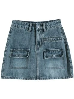Vintage Blue Front Pocket Denim Skirt | Miyeon - (G)I-DLE -Amped Apparel Miyeon GI DLE Vintage Blue Front Pocket Denim Skirt 3 600x800 1