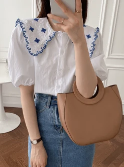 White Embroidered Doll Collar Blouse | Miyeon - (G)I-DLE -Amped Apparel Miyeon GI DLE White Embroidered Doll Collar Blouse 3