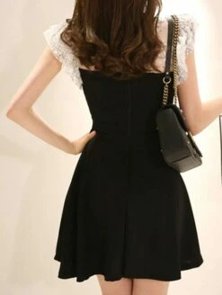 Black Lace Designed Chest Dress | Momo - Twice -Amped Apparel Momo Lace Designed Chest Black Dress 6 e1643624420939