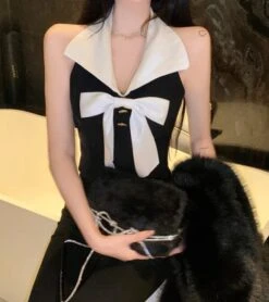 Black Bowknot Halter Crop Top | Momo - Twice -Amped Apparel Momo Twice Black Bowknot Halter Top 14 600x675 1