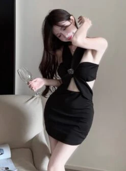 Black Sequin Embellished Flower Dress | Momo - Twice -Amped Apparel Momo Twice Black Sequin Embellished Flower Dress 4 600x815 1