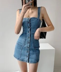 Blue Denim Suspender Dress | Momo - Twice