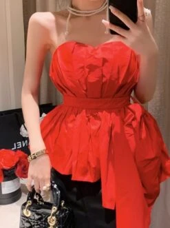 Red Asymmetric Hem Bustier Top | Momo - Twice 17 Red Asymmetric Hem Bustier Top | Momo - Twice -Amped Apparel Momo Twice Red Asymmetric Hem Bustier Top 11 600x804 1