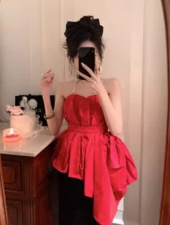 Red Asymmetric Hem Bustier Top | Momo - Twice 23 Red Asymmetric Hem Bustier Top | Momo - Twice -Amped Apparel Momo Twice Red Asymmetric Hem Bustier Top 4 600x792 1