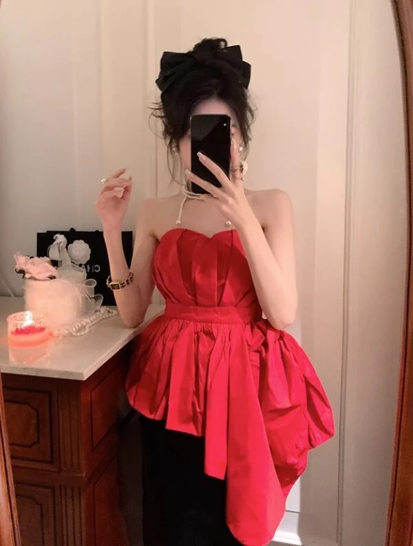 Red Asymmetric Hem Bustier Top | Momo - Twice 11 Red Asymmetric Hem Bustier Top | Momo - Twice - Image 9